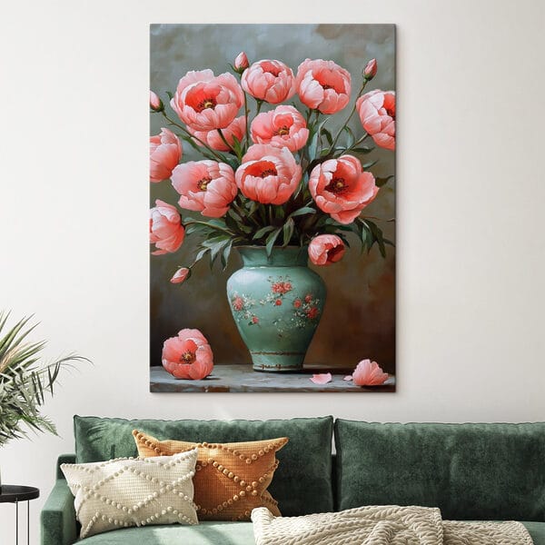 Gemälde mit rosa Blumen in einer Vase Gemälde mit rosa Blumen in einer Vase