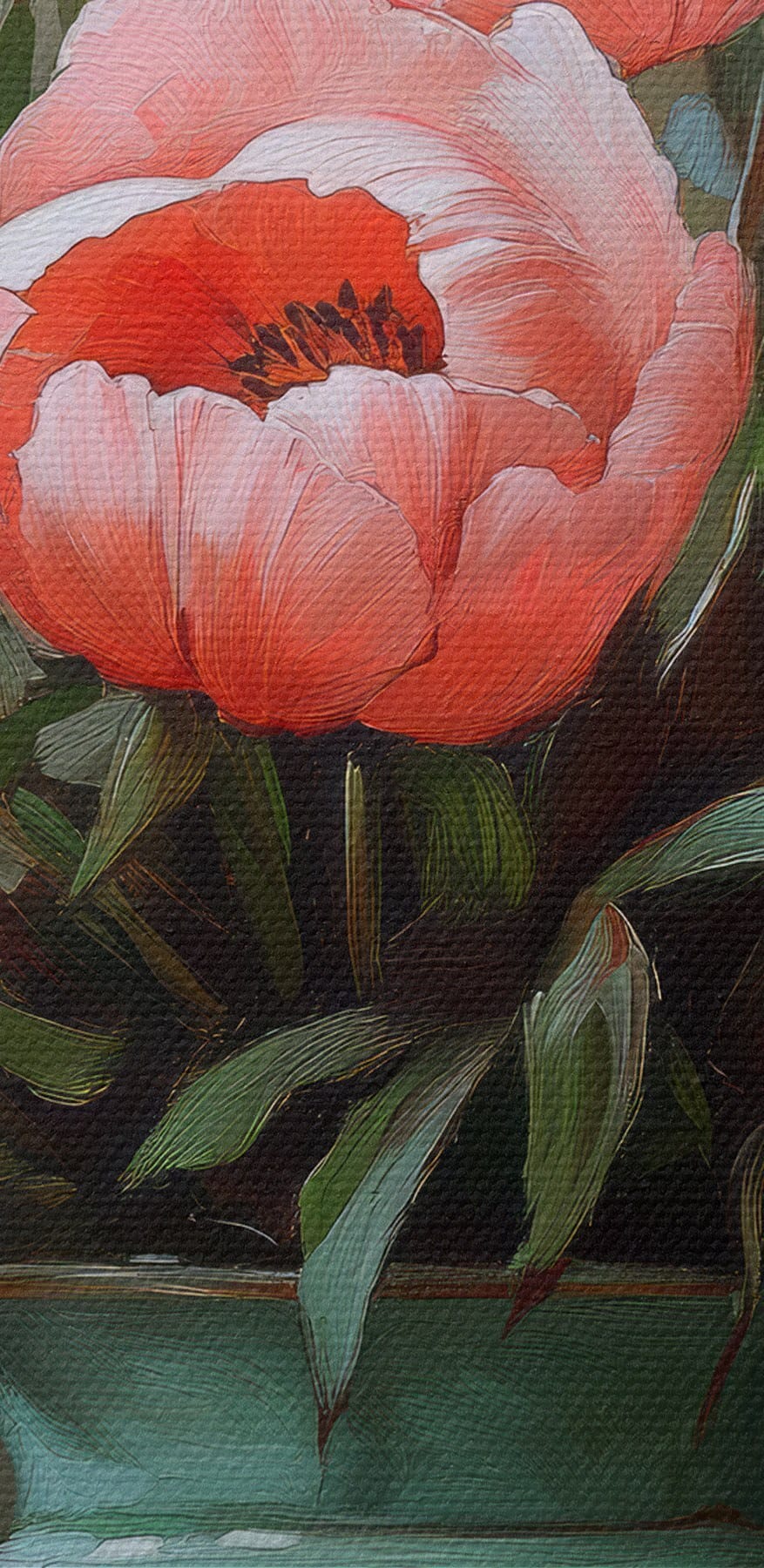 Gemälde mit rosa Blumen in einer Vase