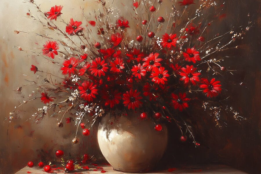 Vase mit roten Blumen