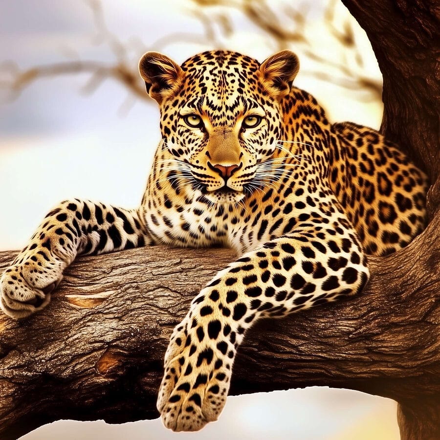 Leopard auf einem Baumast liegend