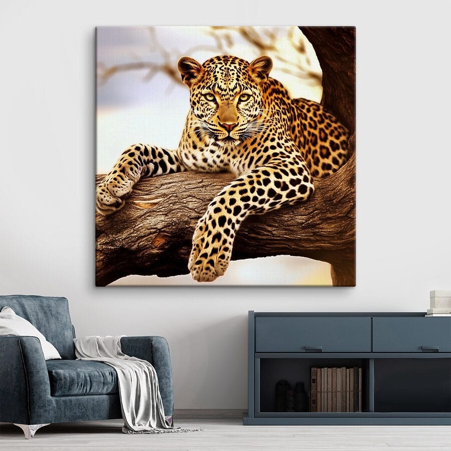 Leopard auf einem Baumast liegend