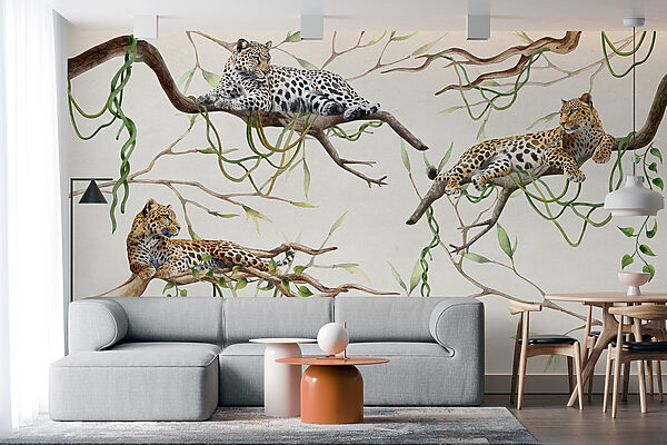 Gruppe von Leoparden auf Ästen liegend Gruppe von Leoparden auf Ästen liegend