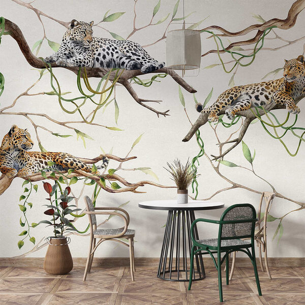 Gruppe von Leoparden auf Ästen liegend Gruppe von Leoparden auf Ästen liegend