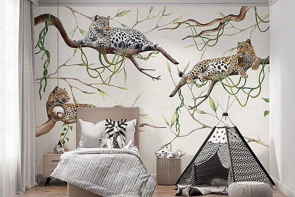 Gruppe von Leoparden auf Ästen liegend Gruppe von Leoparden auf Ästen liegend
