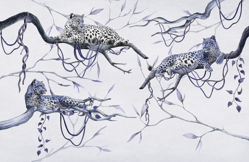 Gruppe von Leoparden auf Ästen liegend Gruppe von Leoparden auf Ästen liegend