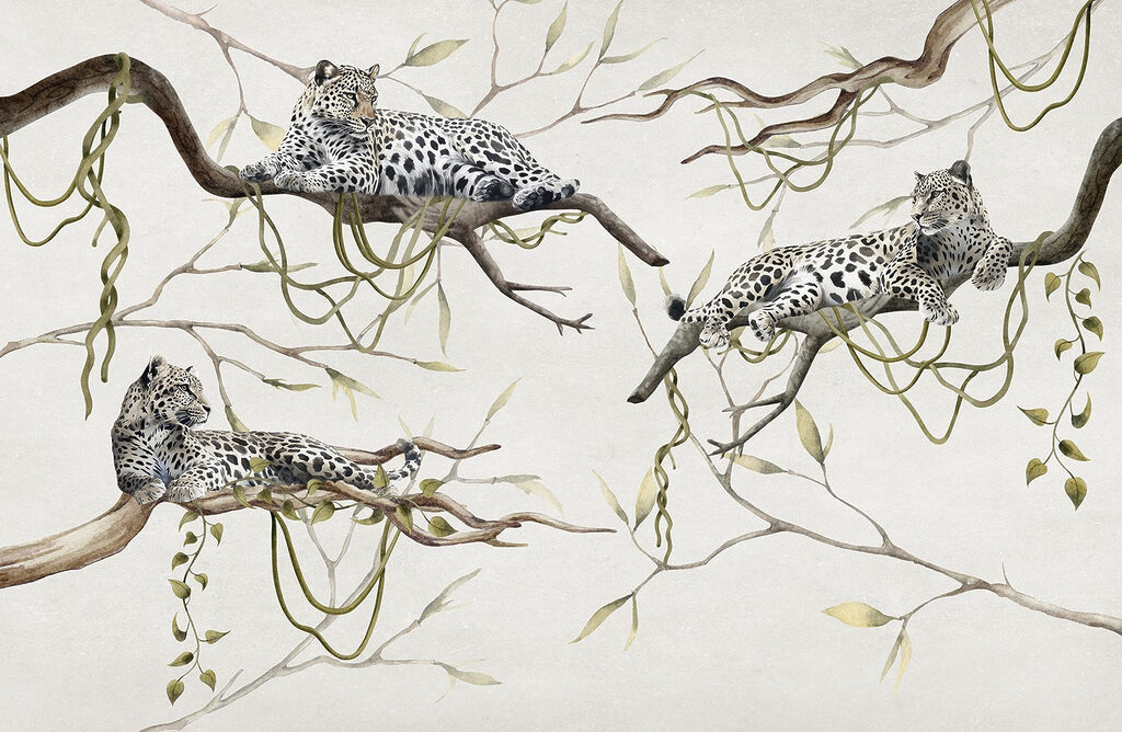 Gruppe von Leoparden auf Ästen liegend Gruppe von Leoparden auf Ästen liegend