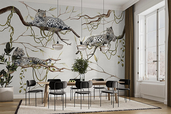 Gruppe von Leoparden auf Ästen liegend Gruppe von Leoparden auf Ästen liegend