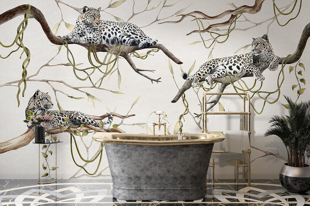 Group of leopards lying on branches