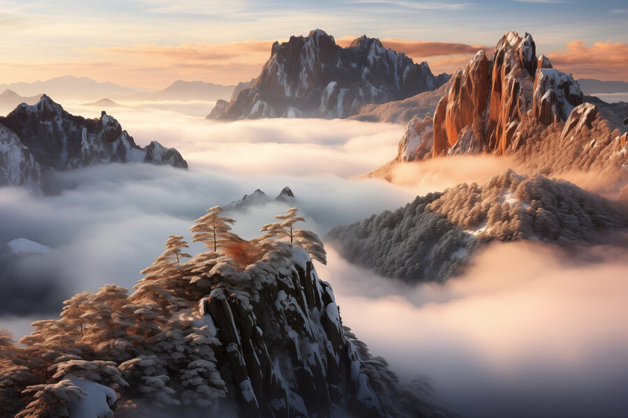 Bergkette mit Schnee und Wolken Bergkette mit Schnee und Wolken
