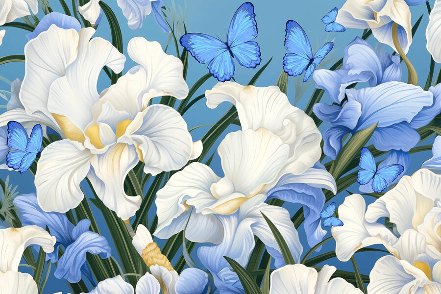 Schöne Blüten und lebhafte Schmetterlinge.