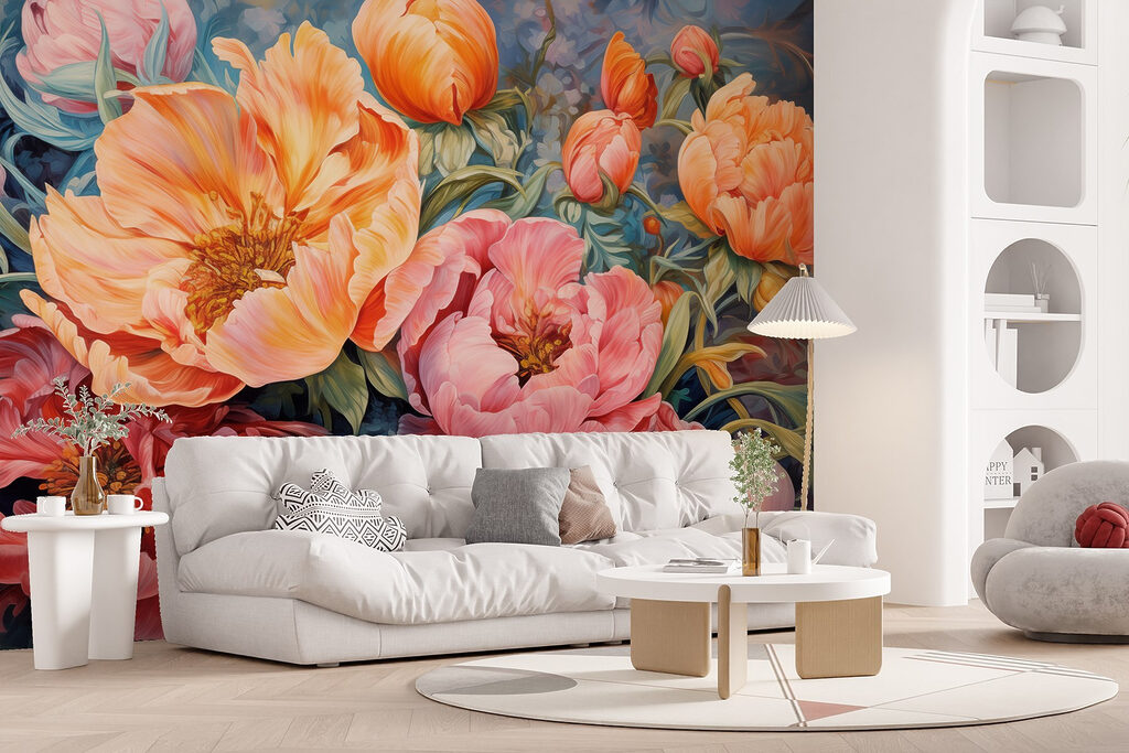 Painting of flowers on a blue background