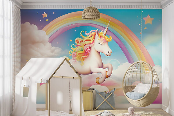 Einhorn mit Regenbogen und Wolken Einhorn mit Regenbogen und Wolken