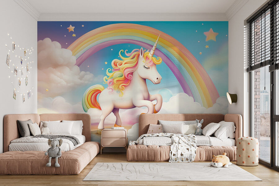 Fototapeten Einhorn mit Regenbogen und Wolken – Bild 2