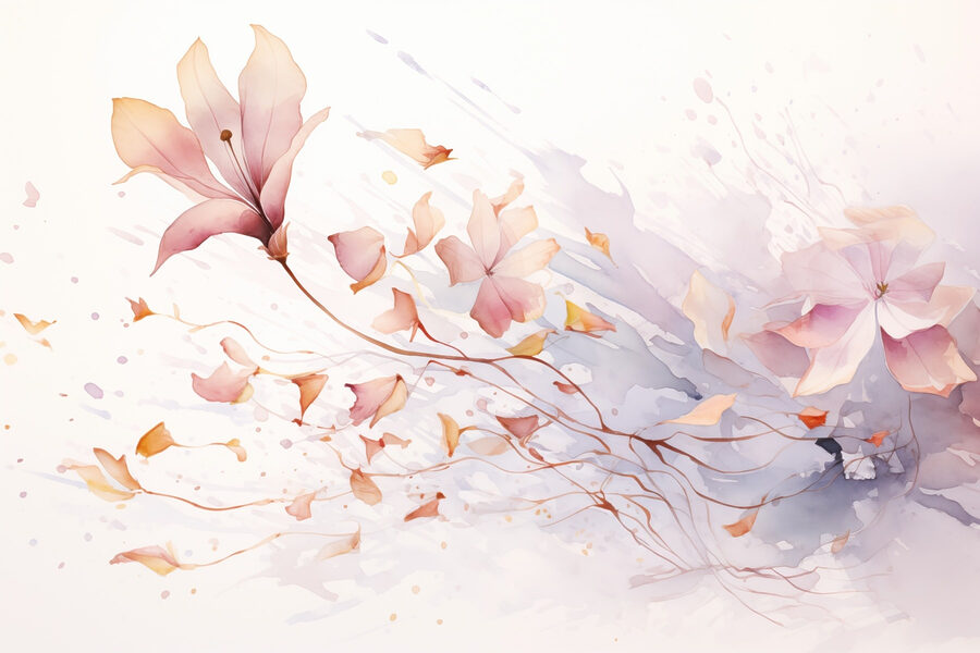 Aquarell von Blumen und Blättern