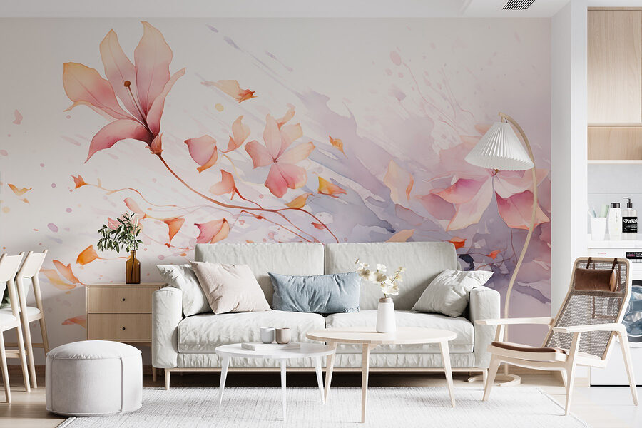 Aquarell von Blumen und Blättern