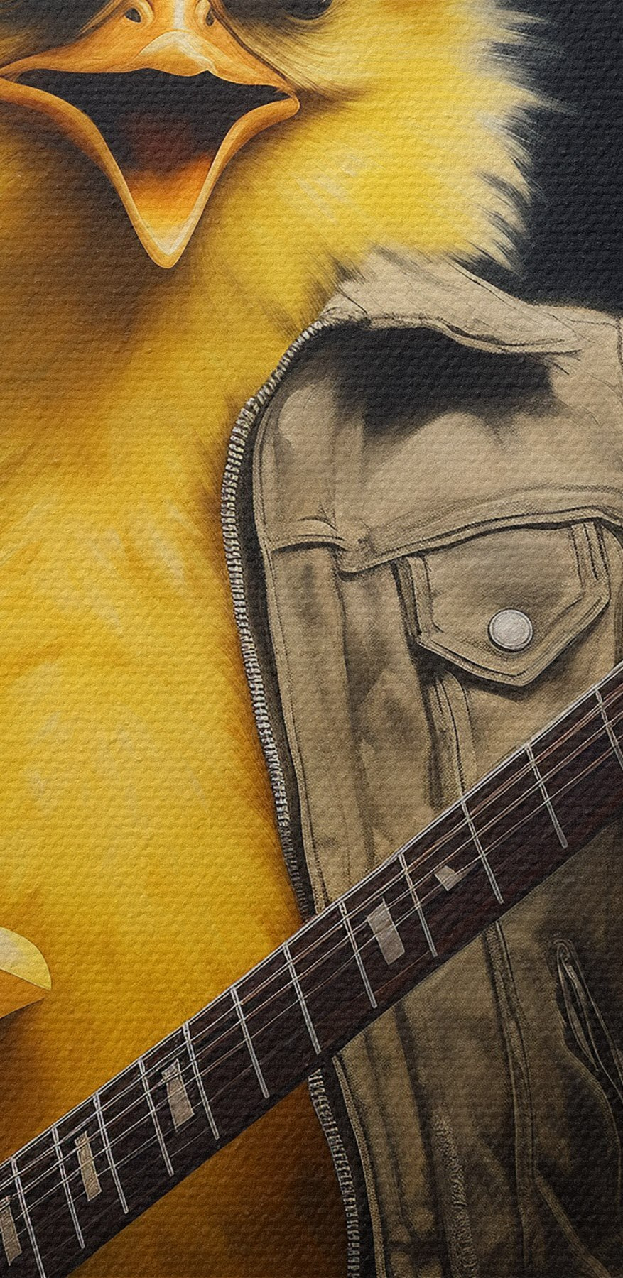 Person im Hühnergewand spielt Gitarre