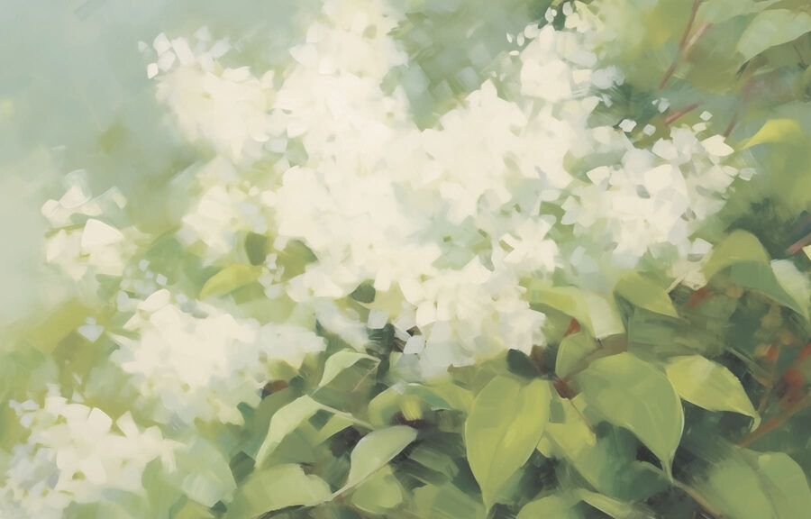 Blüten inmitten üppiger grüner Blätter Blüten inmitten üppiger grüner Blätter