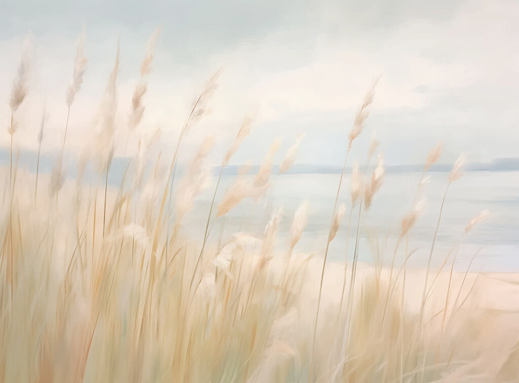 Hohes Gras mit einem Gewässer im Hintergrund Hohes Gras mit einem Gewässer im Hintergrund