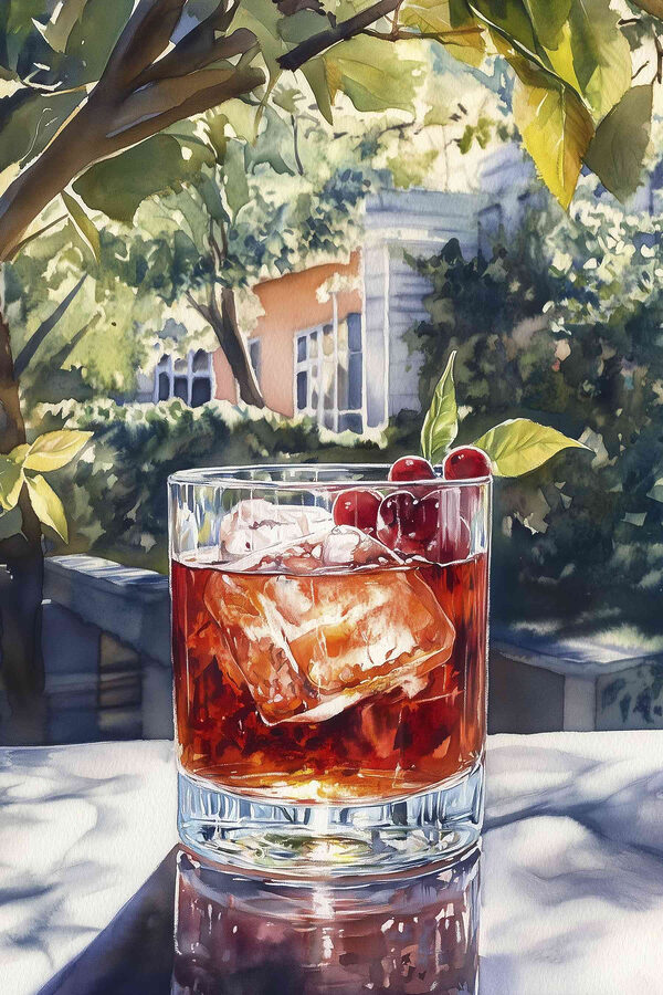 Glas mit Eis und Kirschen Glas mit Eis und Kirschen