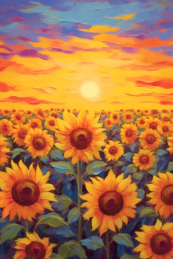 Gemälde von Sonnenblumen auf einem Feld Gemälde von Sonnenblumen auf einem Feld