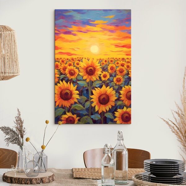 Gemälde von Sonnenblumen auf einem Feld Gemälde von Sonnenblumen auf einem Feld