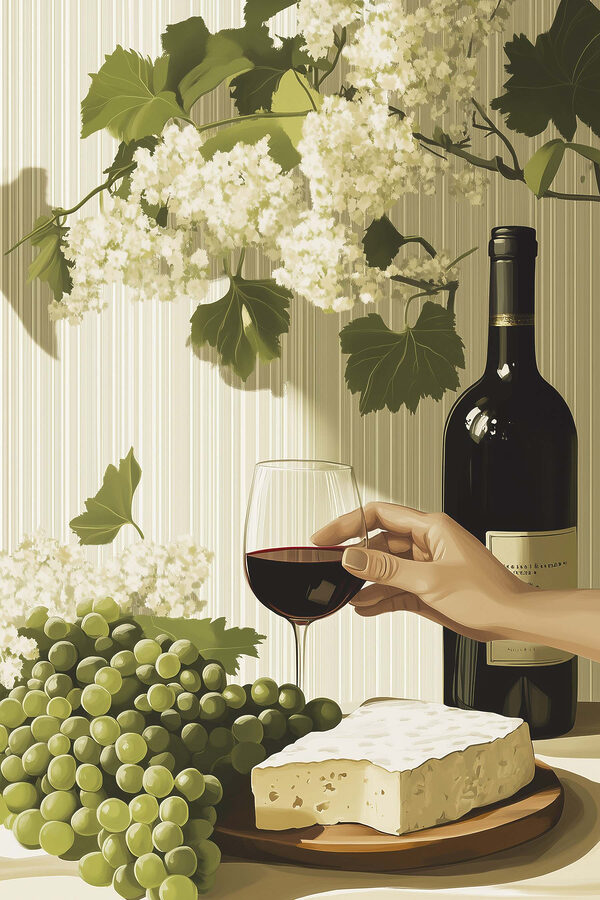 Eine Hand hält ein Glas Wein neben einer Flasche Wein Eine Hand hält ein Glas Wein neben einer Flasche Wein