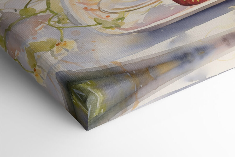 Aquarellmalerei von zwei Gläsern Champagner und Erdbeeren auf einem Tablett