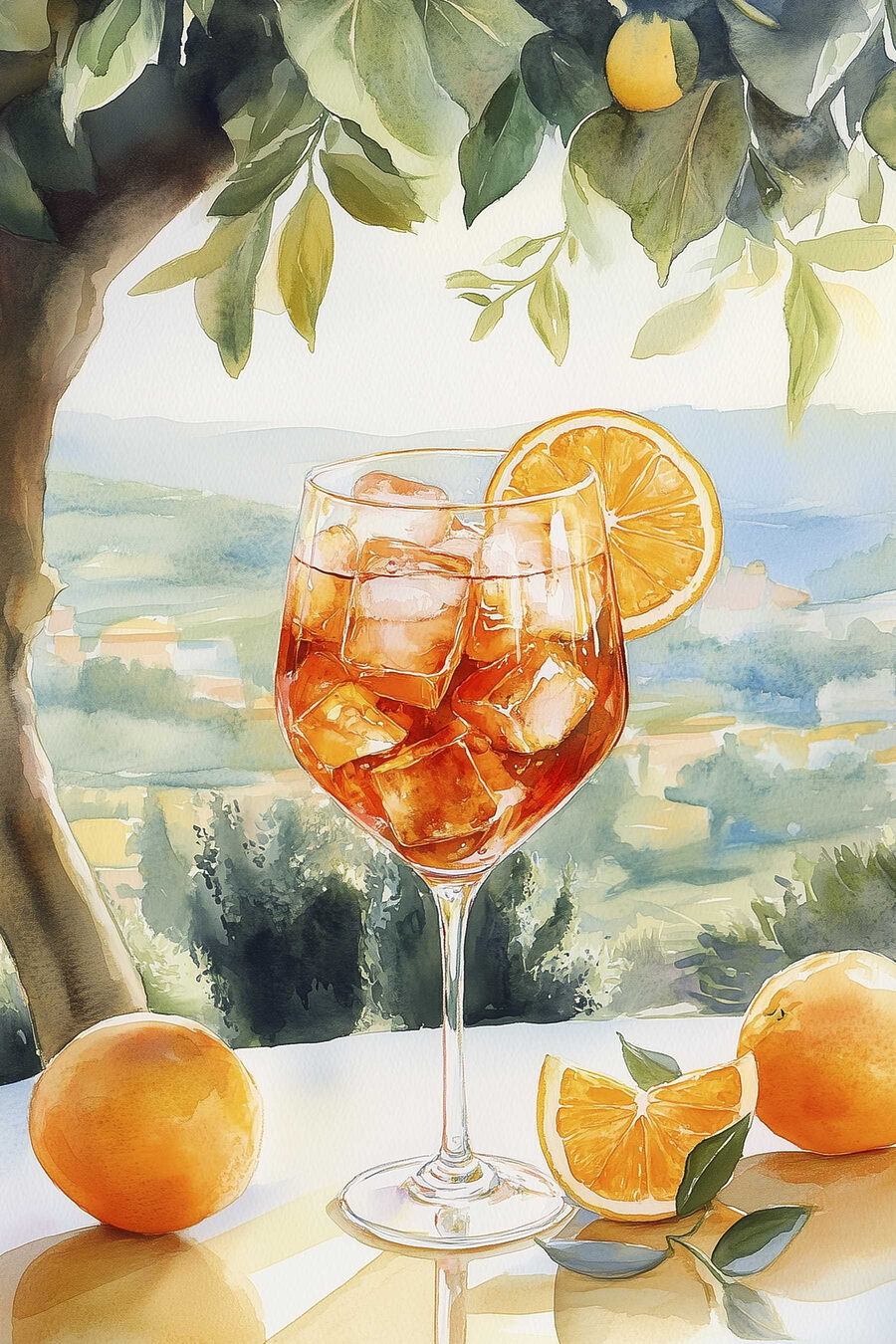 Glas mit Eis und Orangen