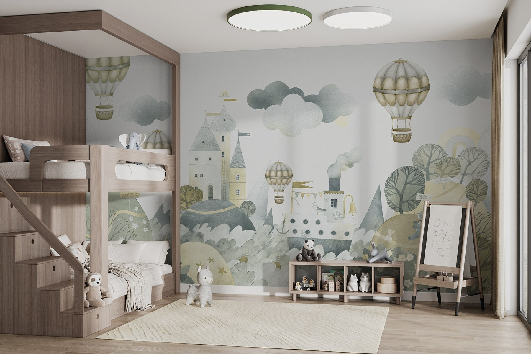 Watercolor painting of a castle and hot air balloons Watercolor painting of a castle and hot air balloons