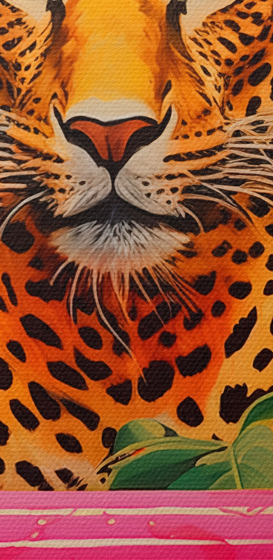 Gepard in einer rosa Wanne mit Pflanzen
