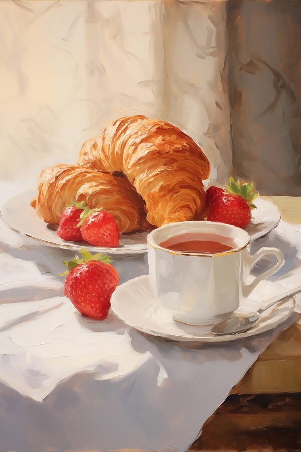 Croissant und Erdbeeren auf einem Teller Croissant und Erdbeeren auf einem Teller