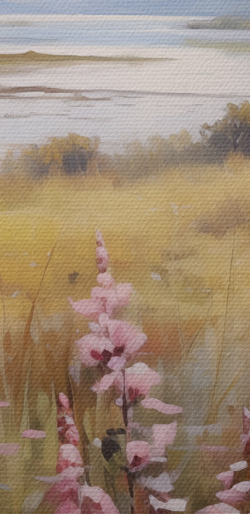 Blumenfeld an einem See