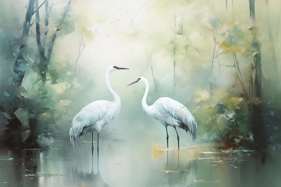 Ein paar weiße Vögel in einem Teich