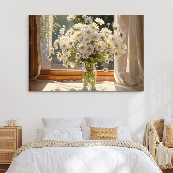 Blumenstrauß aus Gänseblümchen in einer Glasvase Blumenstrauß aus Gänseblümchen in einer Glasvase