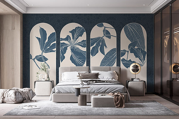 Group of white and blue floral designs Group of white and blue floral designs