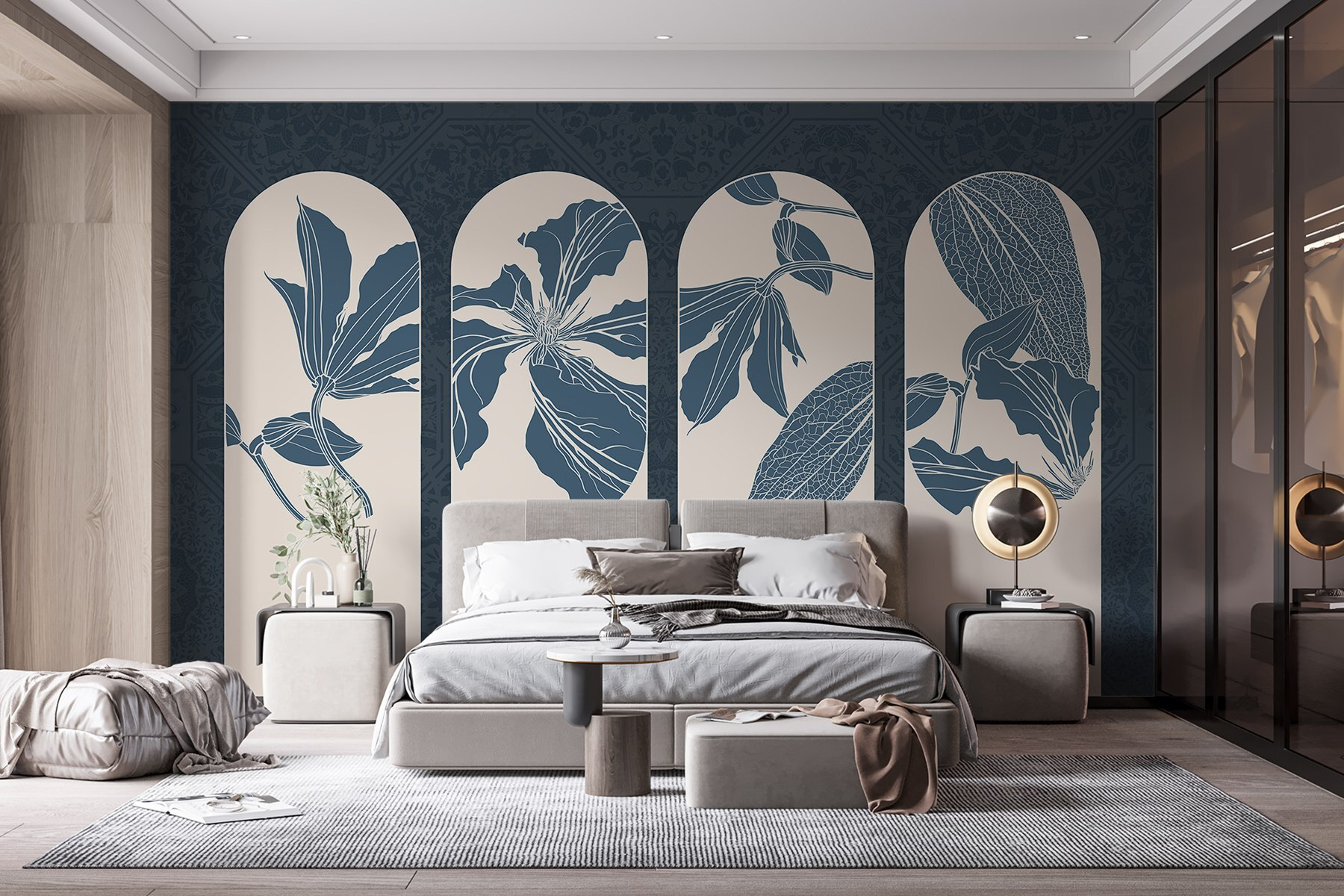Group of white and blue floral designs Group of white and blue floral designs