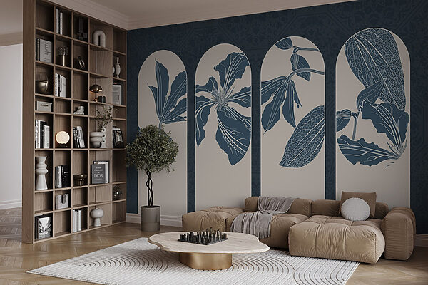Group of white and blue floral designs Group of white and blue floral designs