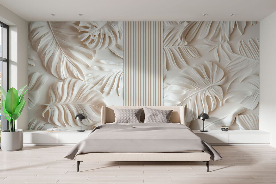 Weiße Wand mit Blättern Weiße Wand mit Blättern