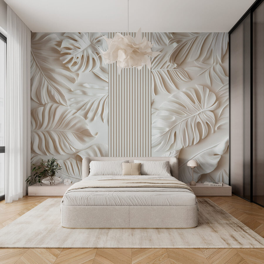 Weiße Wand mit Blättern Weiße Wand mit Blättern