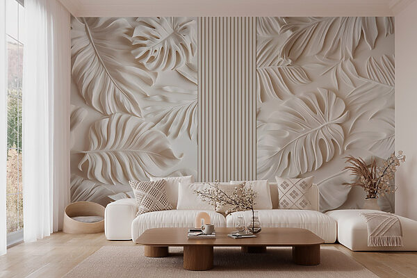 Weiße Wand mit Blättern Weiße Wand mit Blättern