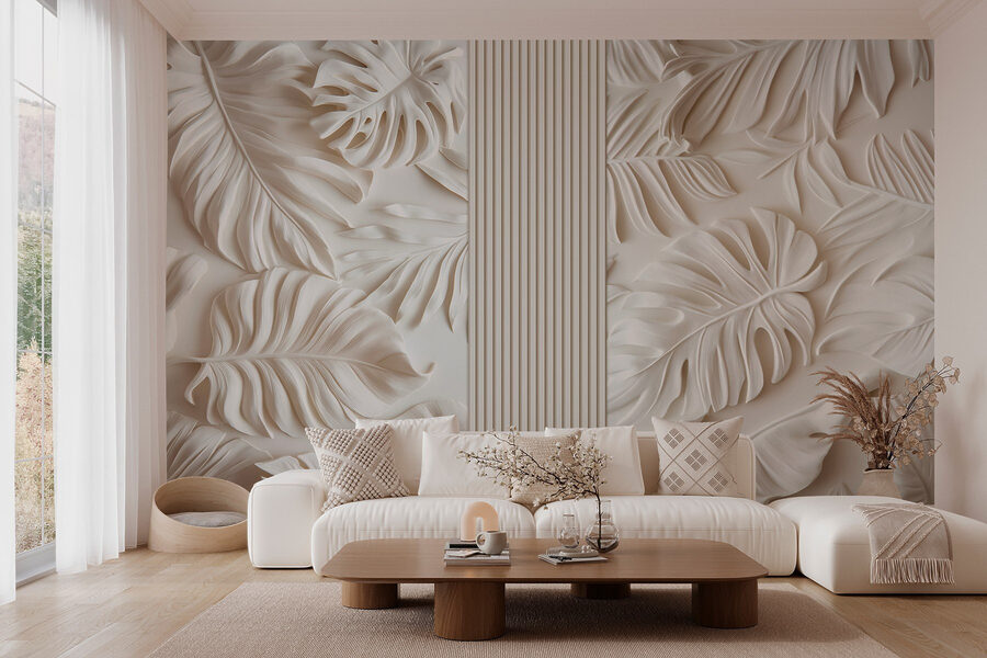 Weiße Wand mit Blättern Weiße Wand mit Blättern