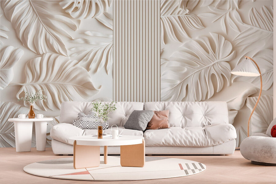 Weiße Wand mit Blättern Weiße Wand mit Blättern