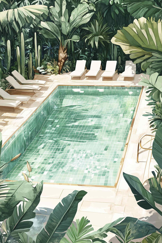 Pool with chairs and trees Pool with chairs and trees