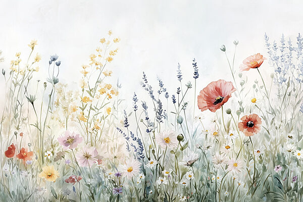 Gemälde von Blumen auf einem Feld Gemälde von Blumen auf einem Feld