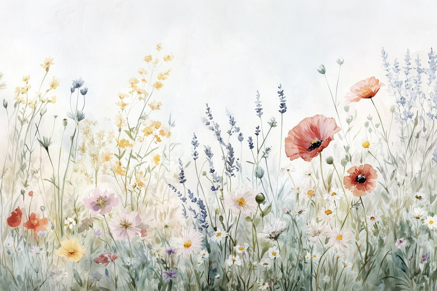 Gemälde von Blumen auf einem Feld