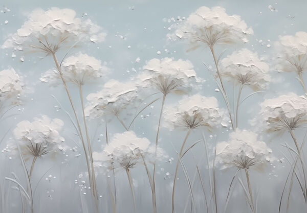 Gemälde mit Blumen auf blauem Hintergrund Gemälde mit Blumen auf blauem Hintergrund