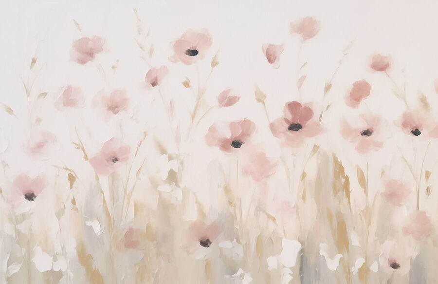 Gemälde mit rosa Blumen