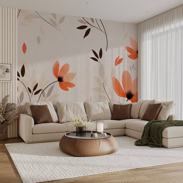 Tapete mit Blumen und Blättern Tapete mit Blumen und Blättern