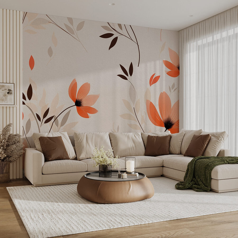 Tapete mit Blumen und Blättern