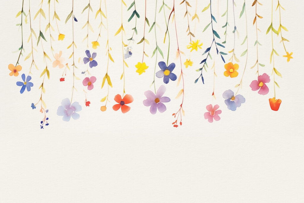 Aquarellmalerei von Blumen und Blättern Aquarellmalerei von Blumen und Blättern
